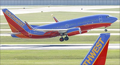 A Southwest Airlines plane takes off at Midway Airport in Chicago, Illinois.